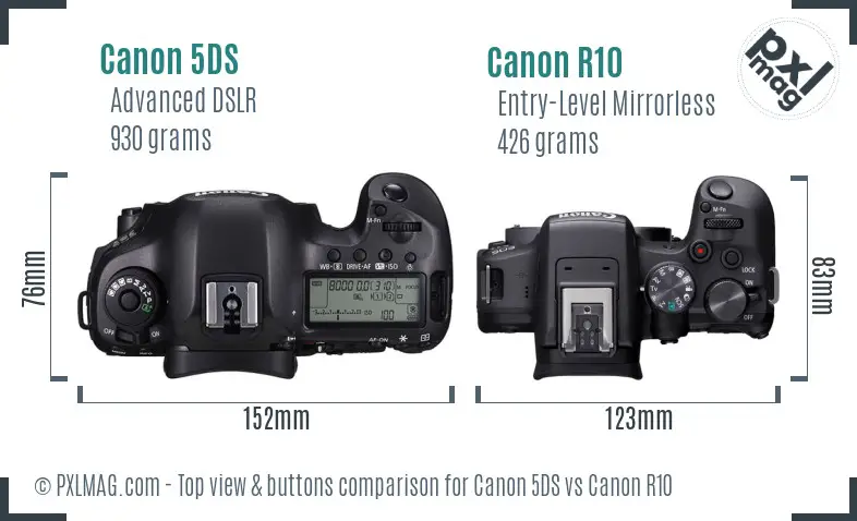 Canon 5DS vs Canon R10 top view buttons comparison