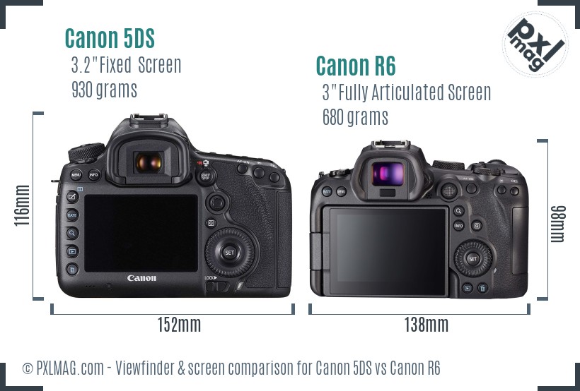 Canon 5DS vs Canon R6 Screen and Viewfinder comparison