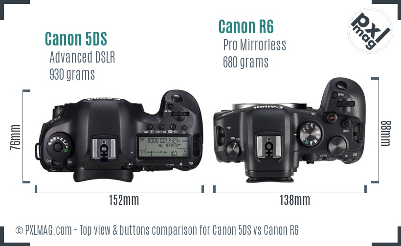 Canon 5DS vs Canon R6 top view buttons comparison