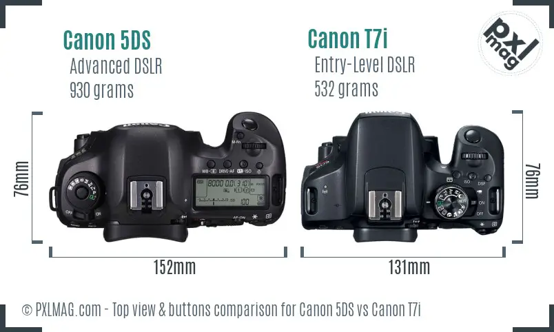 Canon 5DS vs Canon T7i top view buttons comparison