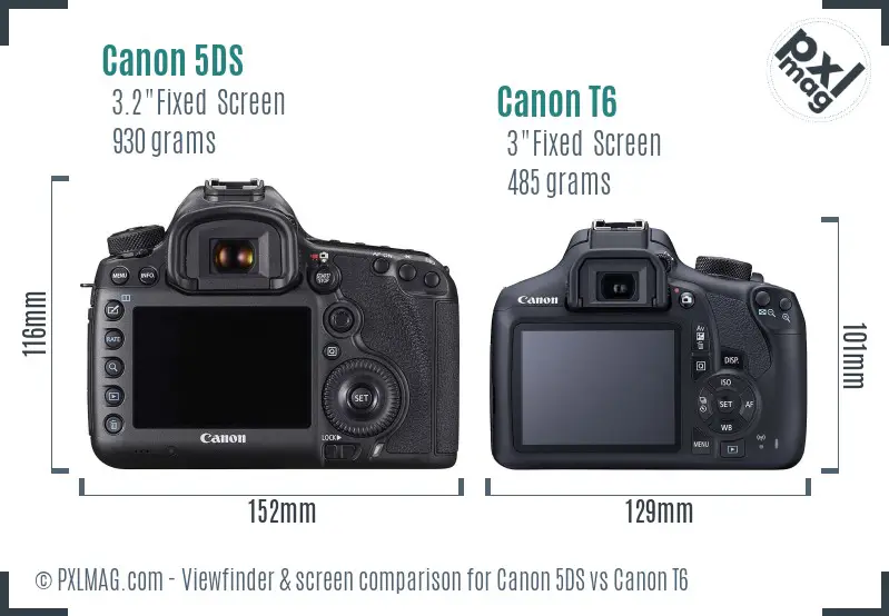 Canon 5DS vs Canon T6 Screen and Viewfinder comparison