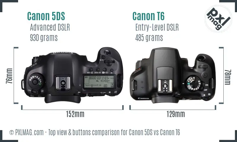 Canon 5DS vs Canon T6 top view buttons comparison