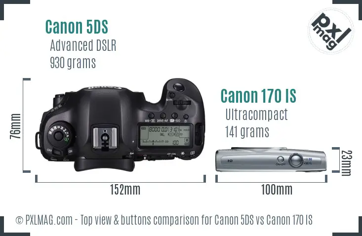 Canon 5DS vs Canon 170 IS top view buttons comparison
