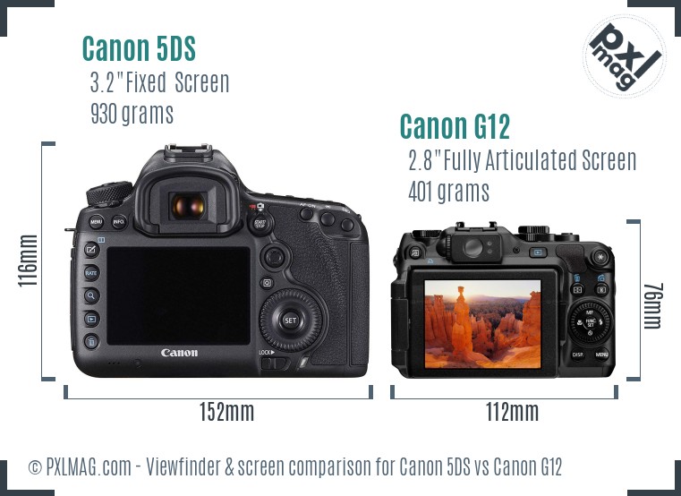 Canon 5DS vs Canon G12 Screen and Viewfinder comparison