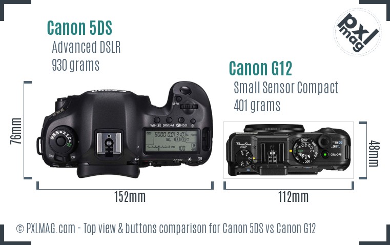 Canon 5DS vs Canon G12 top view buttons comparison