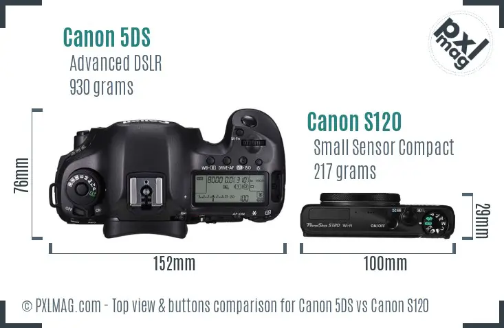 Canon 5DS vs Canon S120 top view buttons comparison