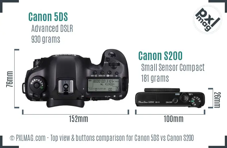 Canon 5DS vs Canon S200 top view buttons comparison