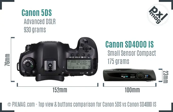 Canon 5DS vs Canon SD4000 IS top view buttons comparison