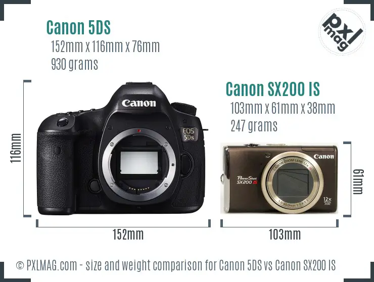 Canon 5DS vs Canon SX200 IS size comparison Canon 5DS vs Canon SX200 IS size comparison