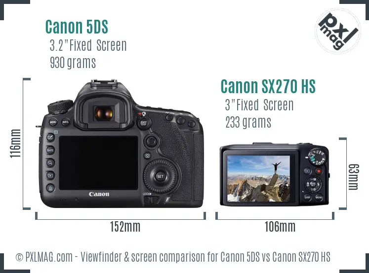 Canon 5DS vs Canon SX270 HS Screen and Viewfinder comparison