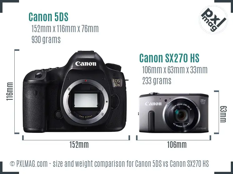 Canon 5DS vs Canon SX270 HS size comparison