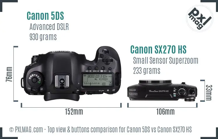 Canon 5DS vs Canon SX270 HS top view buttons comparison