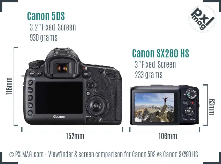 Canon 5DS vs Canon SX280 HS Screen and Viewfinder comparison