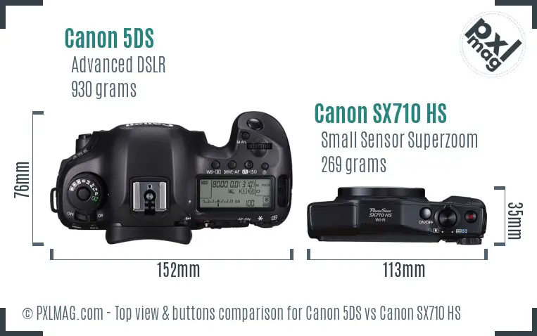 Canon 5DS vs Canon SX710 HS top view buttons comparison Canon 5DS vs Canon SX710 HS top view buttons comparison