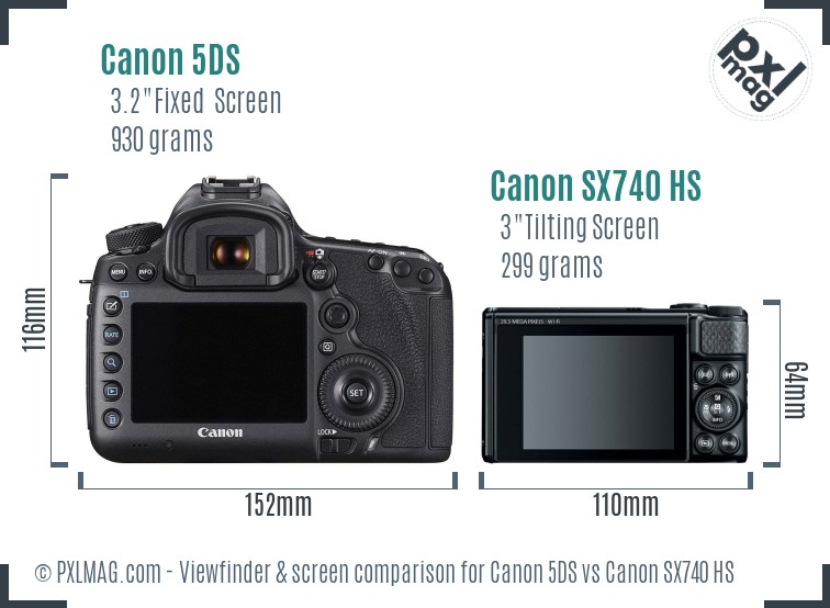 Canon 5DS vs Canon SX740 HS Screen and Viewfinder comparison
