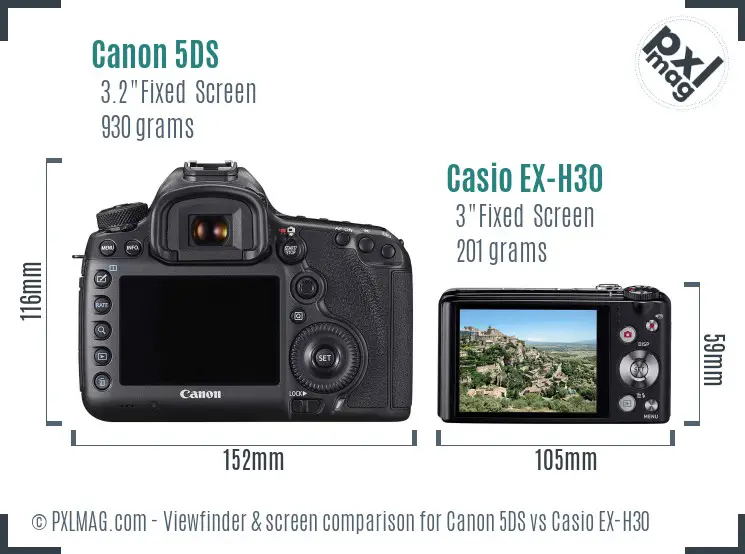 Canon 5DS vs Casio EX-H30 Screen and Viewfinder comparison