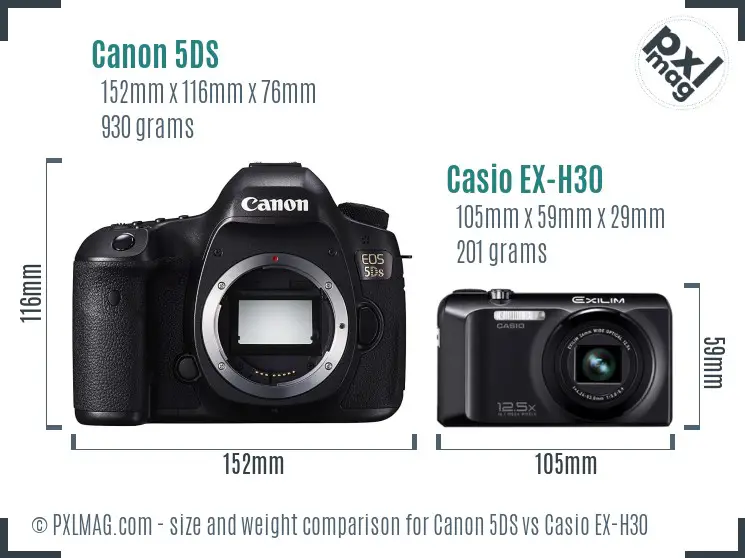 Canon 5DS vs Casio EX-H30 size comparison