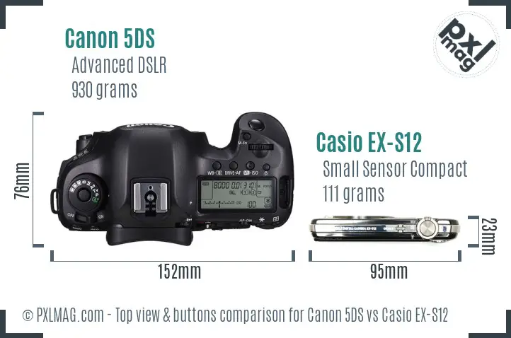 Canon 5DS vs Casio EX-S12 top view buttons comparison
