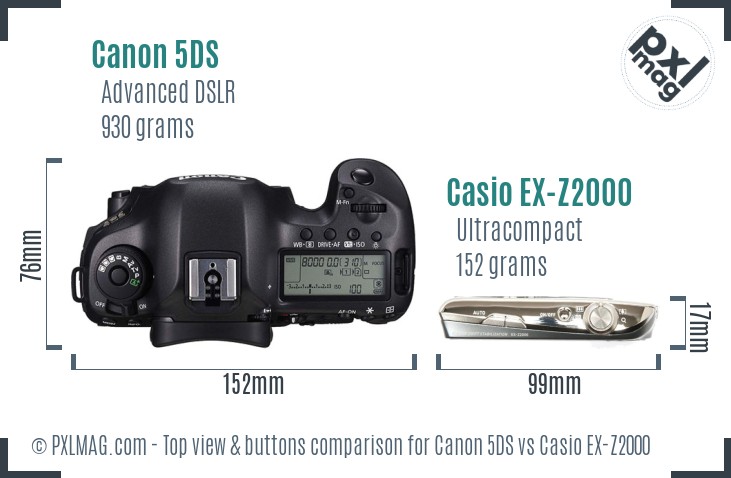 Canon 5DS vs Casio EX-Z2000 top view buttons comparison
