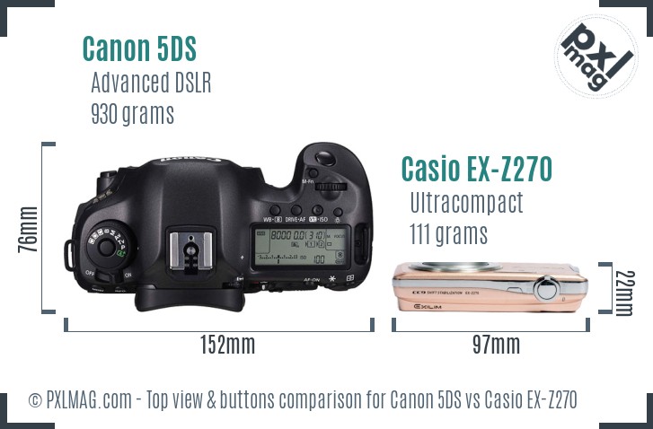 Canon 5DS vs Casio EX-Z270 top view buttons comparison