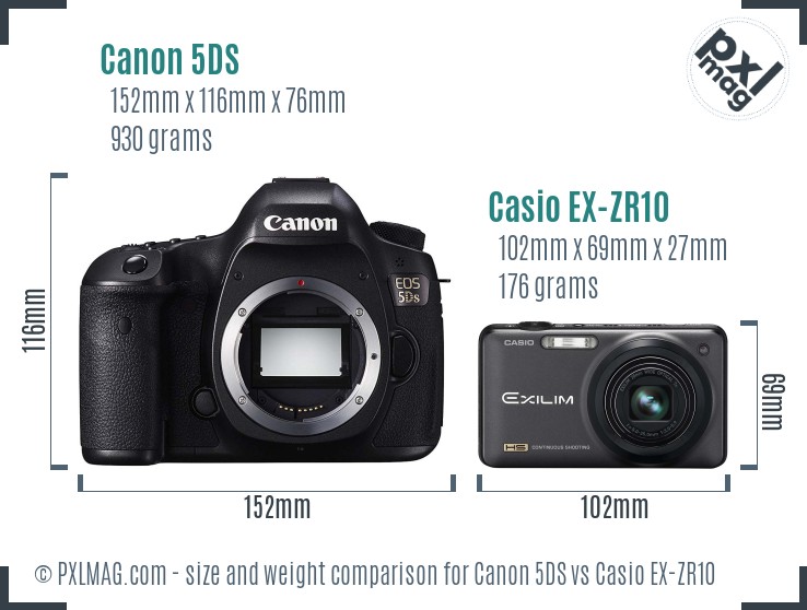Canon 5DS vs Casio EX-ZR10 size comparison