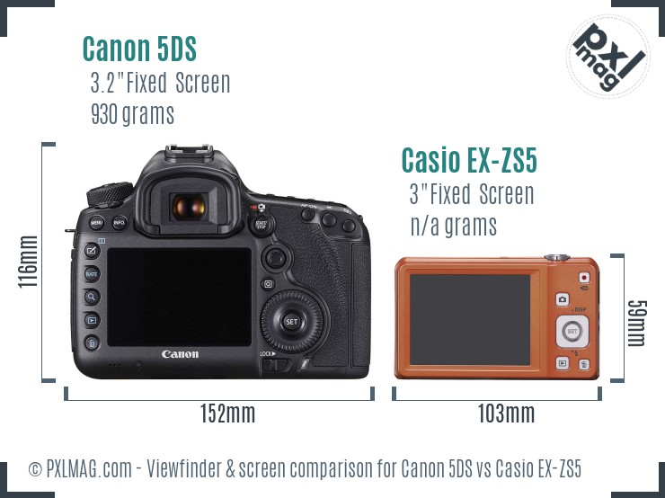 Canon 5DS vs Casio EX-ZS5 Screen and Viewfinder comparison