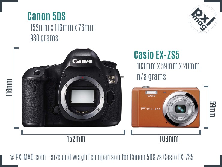 Canon 5DS vs Casio EX-ZS5 size comparison