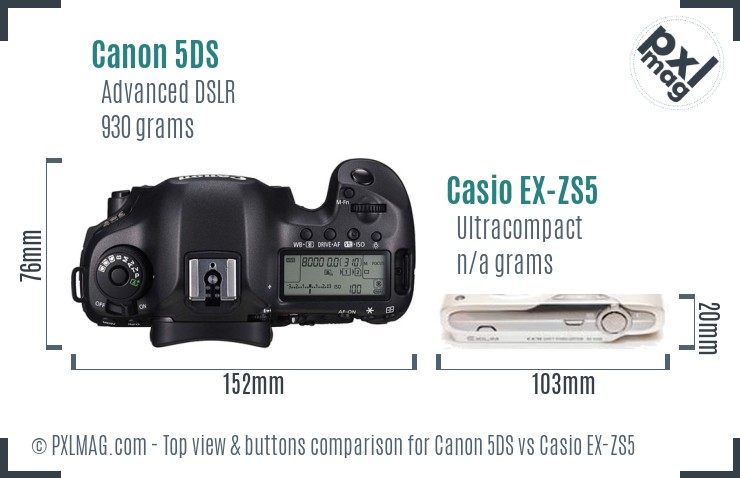 Canon 5DS vs Casio EX-ZS5 top view buttons comparison