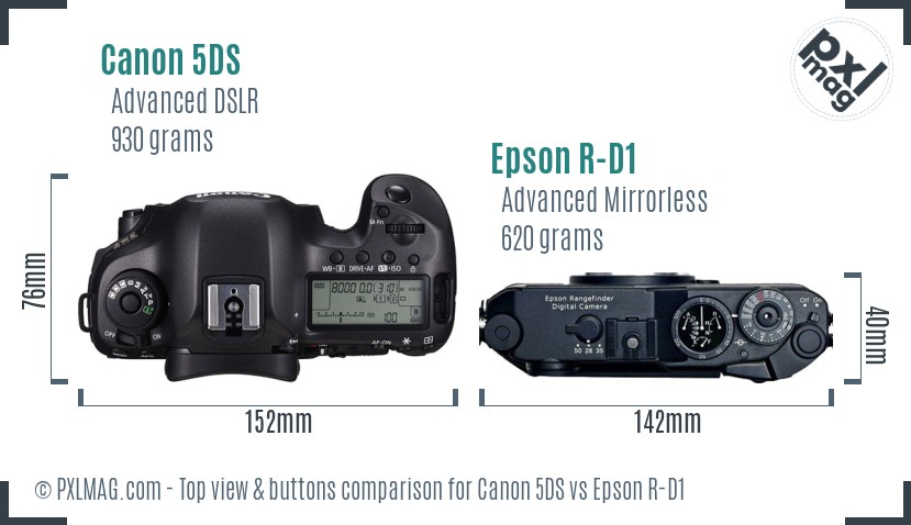 Canon 5DS vs Epson R-D1 top view buttons comparison
