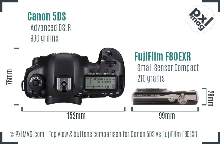 Canon 5DS vs FujiFilm F80EXR top view buttons comparison Canon 5DS vs FujiFilm F80EXR top view buttons comparison