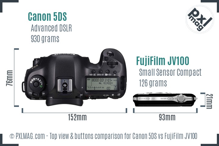 Canon 5DS vs FujiFilm JV100 top view buttons comparison