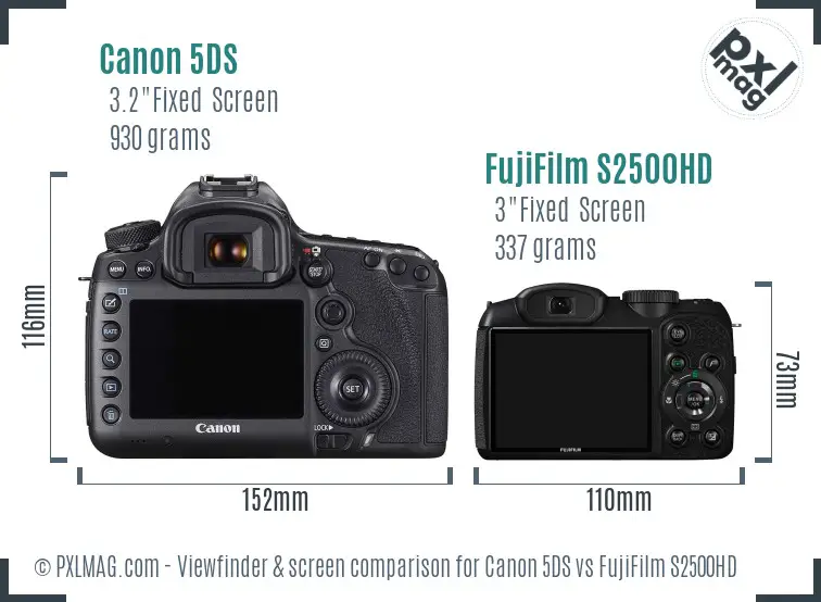 Canon 5DS vs FujiFilm S2500HD Screen and Viewfinder comparison