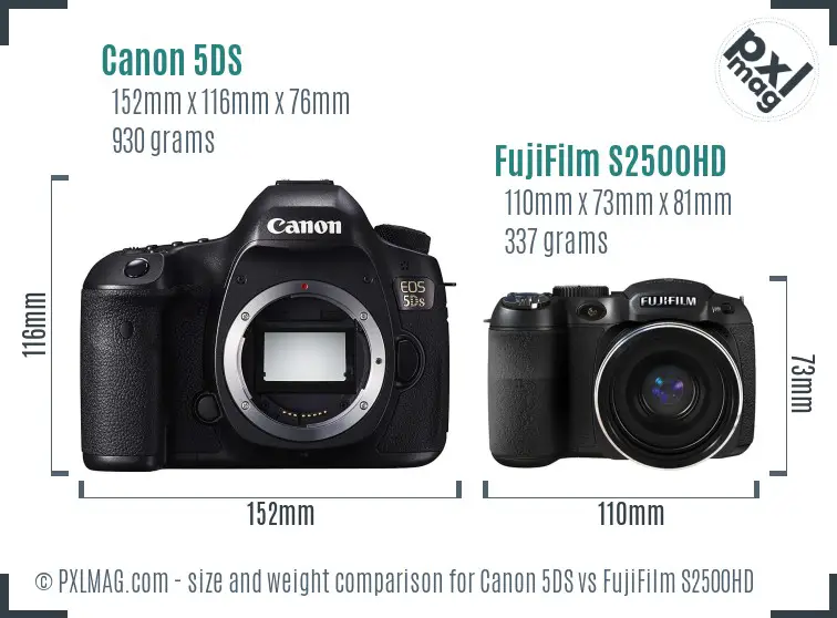 Canon 5DS vs FujiFilm S2500HD size comparison