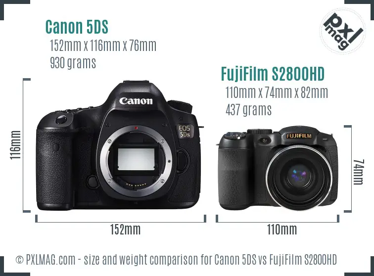 Canon 5DS vs FujiFilm S2800HD size comparison