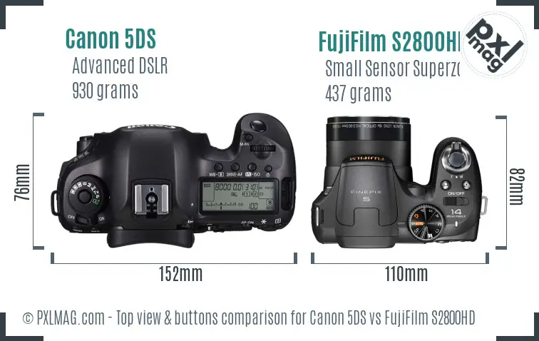 Canon 5DS vs FujiFilm S2800HD top view buttons comparison