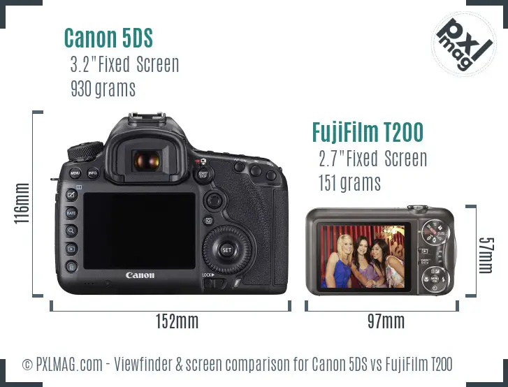 Canon 5DS vs FujiFilm T200 Screen and Viewfinder comparison