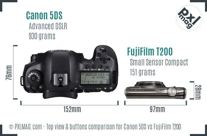Canon 5DS vs FujiFilm T200 top view buttons comparison