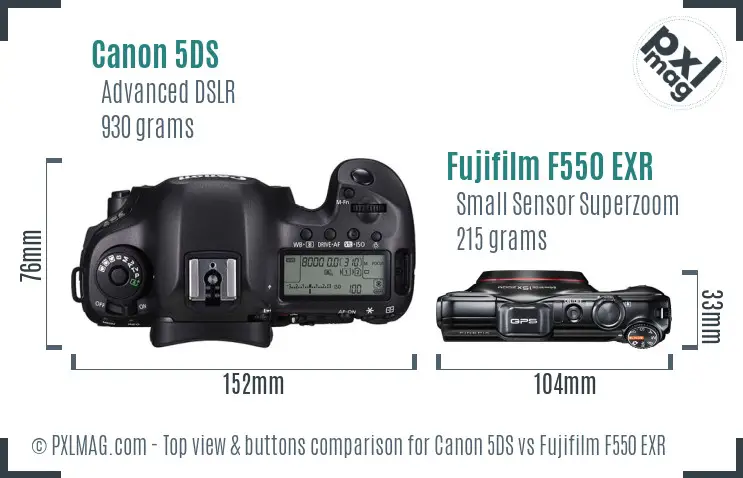 Canon 5DS vs Fujifilm F550 EXR top view buttons comparison Canon 5DS vs Fujifilm F550 EXR top view buttons comparison