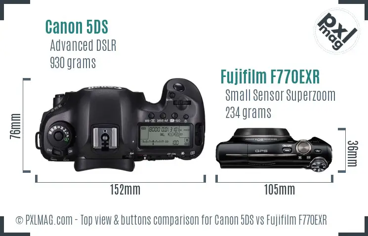Canon 5DS vs Fujifilm F770EXR top view buttons comparison