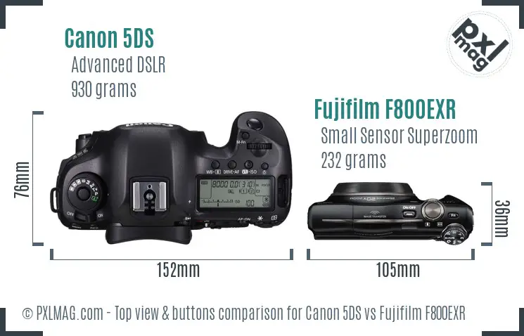 Canon 5DS vs Fujifilm F800EXR top view buttons comparison Canon 5DS vs Fujifilm F800EXR top view buttons comparison