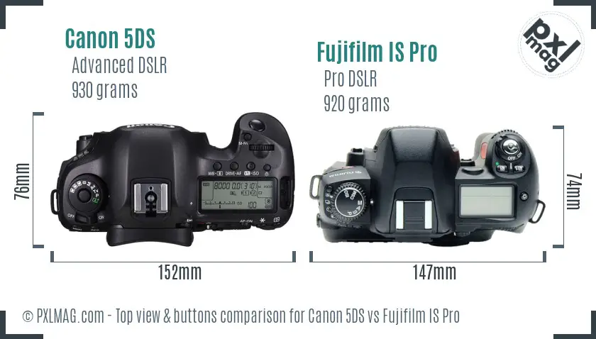 Canon 5DS vs Fujifilm IS Pro top view buttons comparison