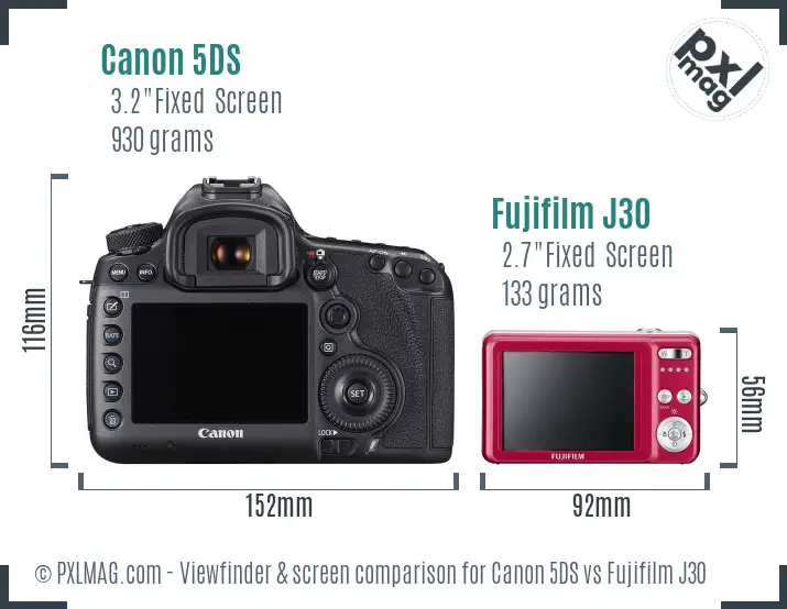 Canon 5DS vs Fujifilm J30 Screen and Viewfinder comparison