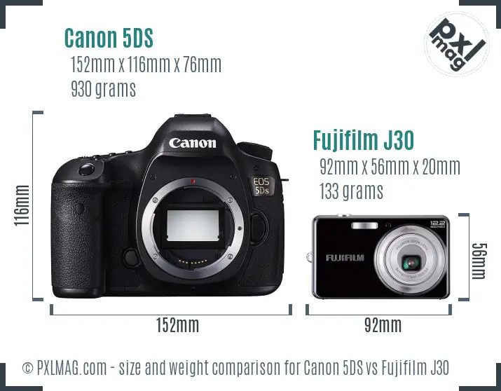 Canon 5DS vs Fujifilm J30 size comparison