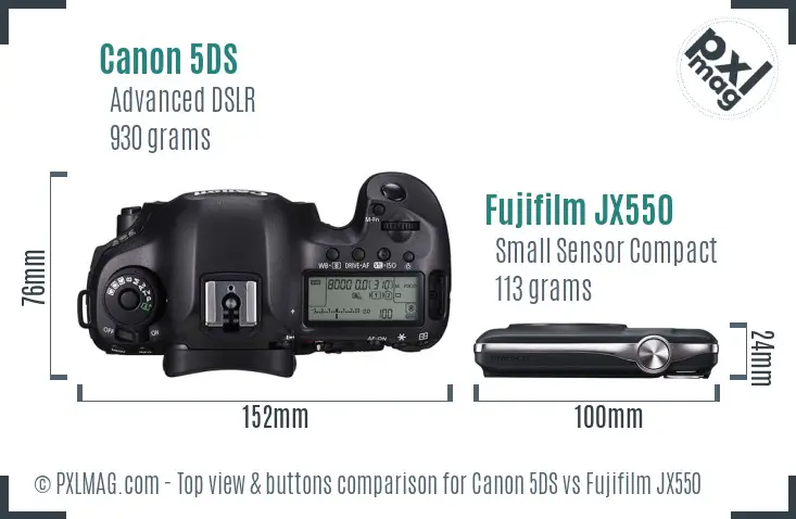 Canon 5DS vs Fujifilm JX550 top view buttons comparison