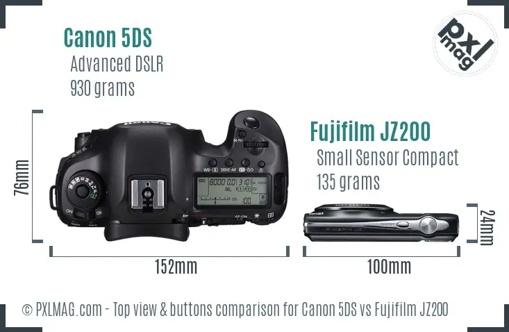 Canon 5DS vs Fujifilm JZ200 top view buttons comparison