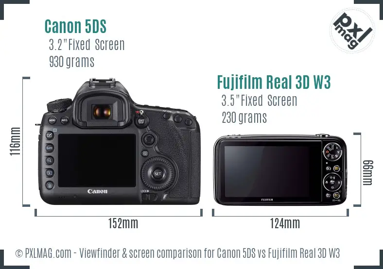 Canon 5DS vs Fujifilm Real 3D W3 Screen and Viewfinder comparison