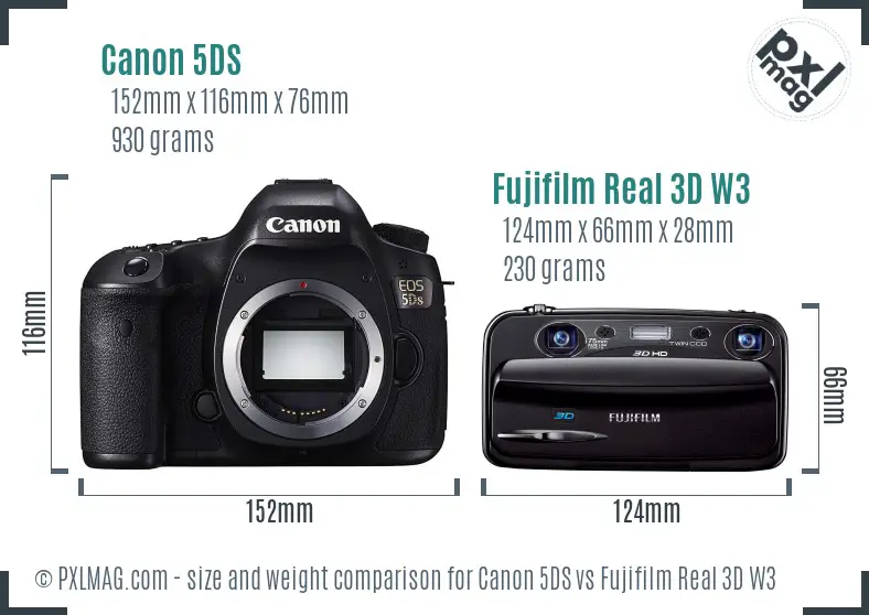 Canon 5DS vs Fujifilm Real 3D W3 size comparison