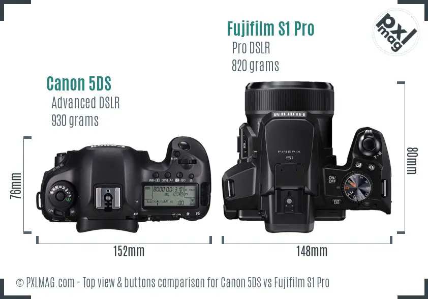 Canon 5DS vs Fujifilm S1 Pro top view buttons comparison