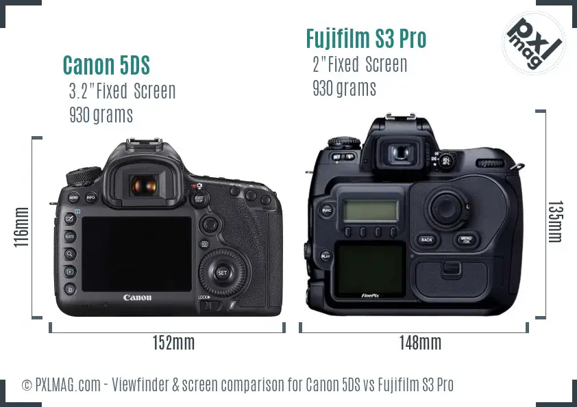 Canon 5DS vs Fujifilm S3 Pro Screen and Viewfinder comparison