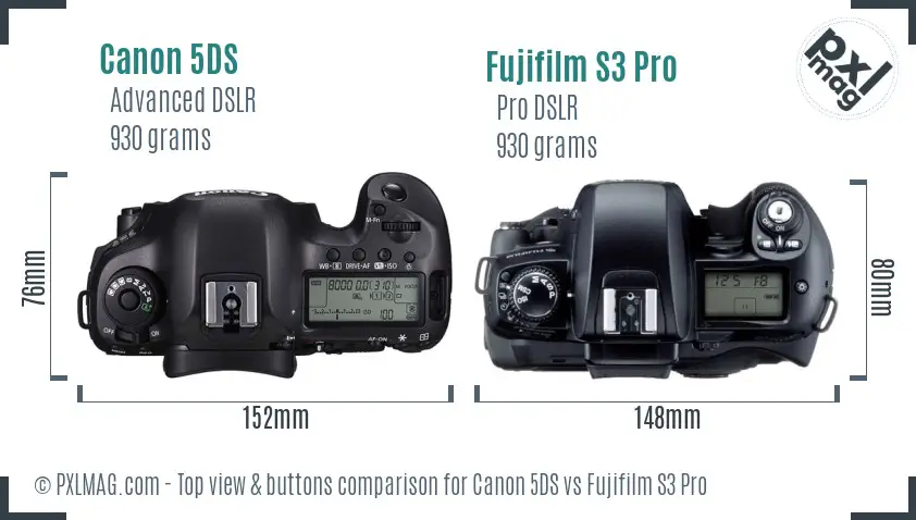 Canon 5DS vs Fujifilm S3 Pro top view buttons comparison